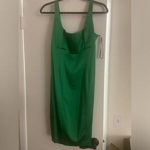 Green satin dress